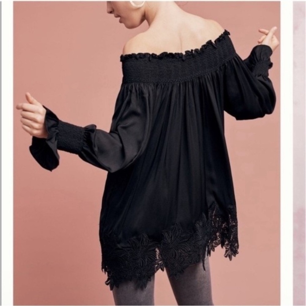 Eri + Ali Anthropologie Black Vettora Off The Shoulder Blouse Size Small - Picture 3 of 11